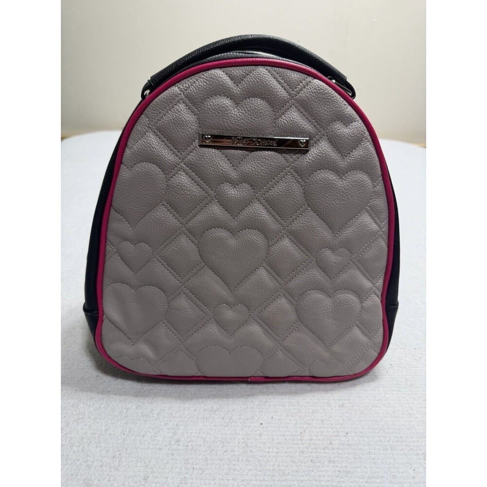 Betsey Johnson Gray Heart Quilted Mini Backpack Black Pink Floral Lining